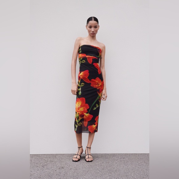 Zara strapless printed dress - Picture 2 of 4